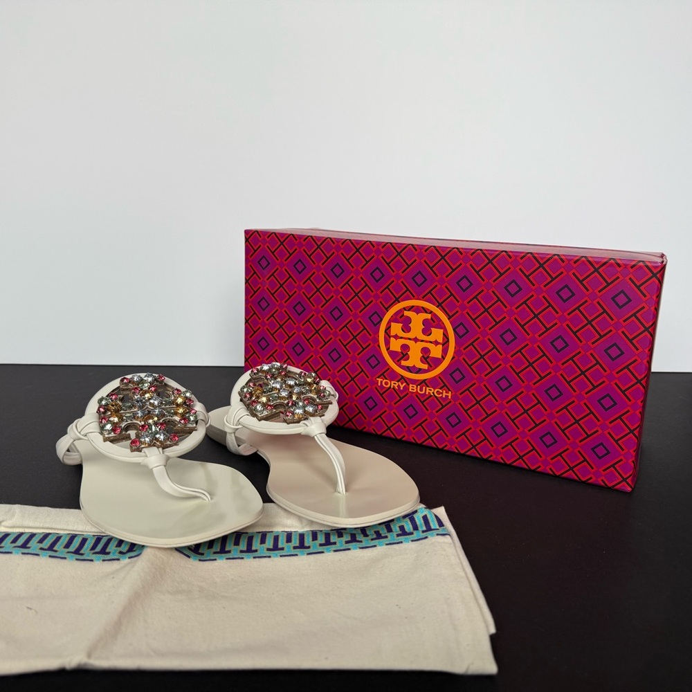 New! Tory Burch Crystal Miller Square Toe Embellished Sandals